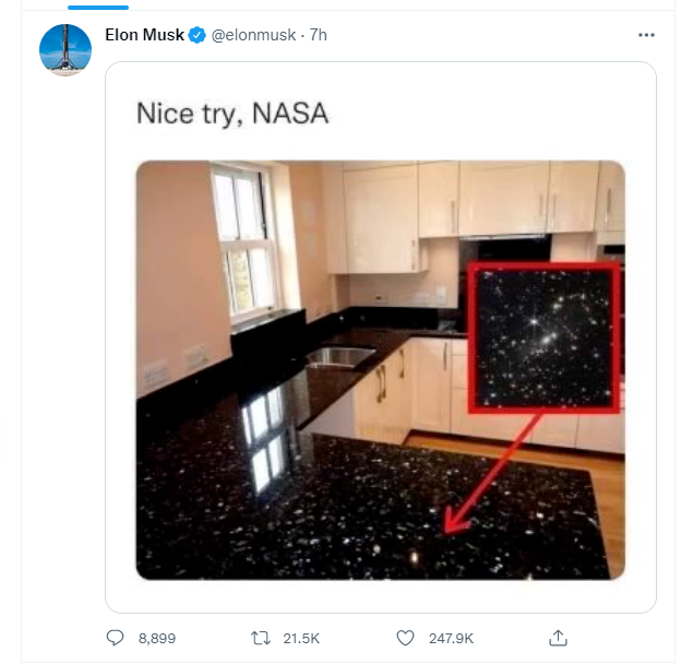 NASA 发布韦伯太空望远镜全彩图像,马斯克发推调侃“像厨房黑色灶台”