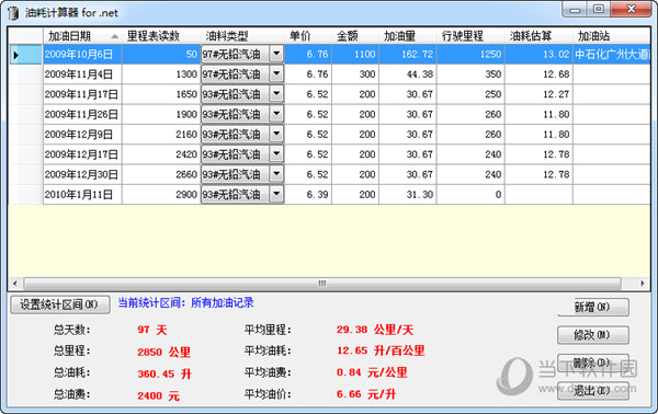 众友汽车油耗计算器